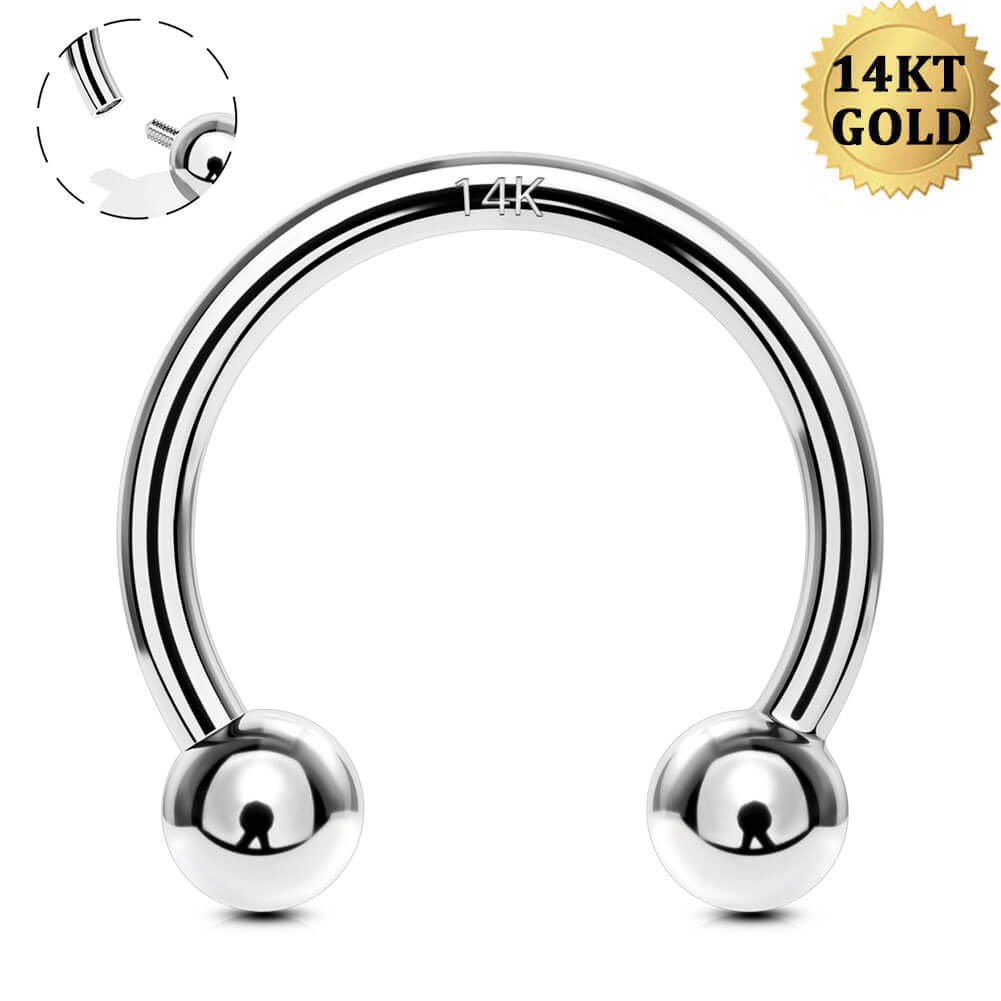 14k White Gold Septum,daith Circular Barbell.Front facing outlet cz's16g..8mm..2.5mm balls..Solid gold