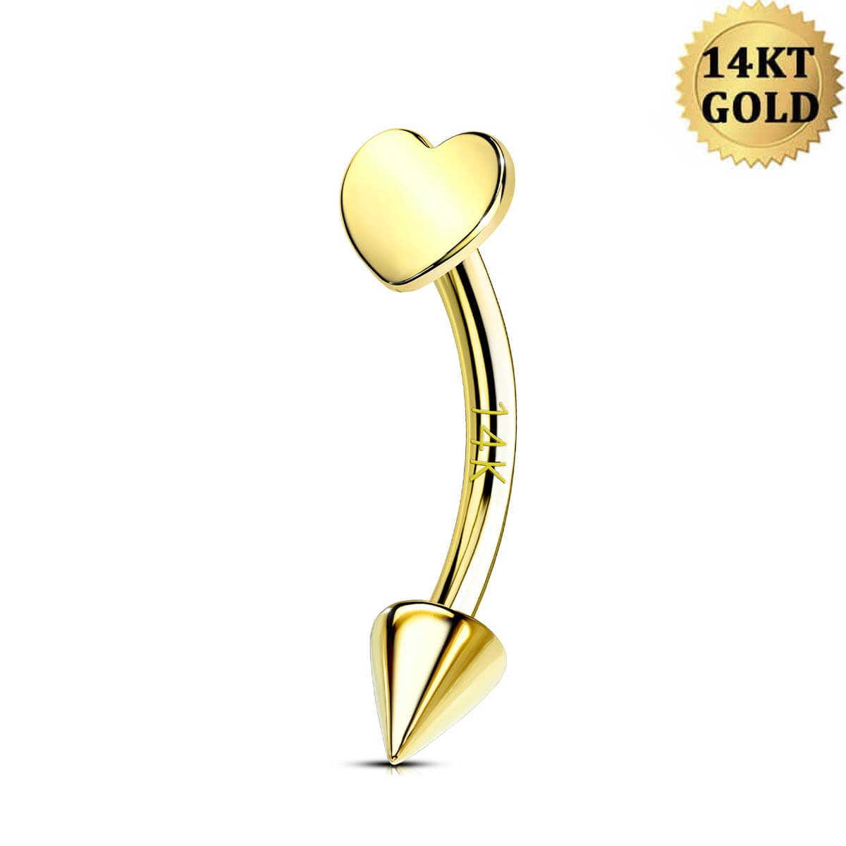 Stem for eyebrow piercing, lips, white gold ear hot 14 karat full. Heart-shaped crystal.