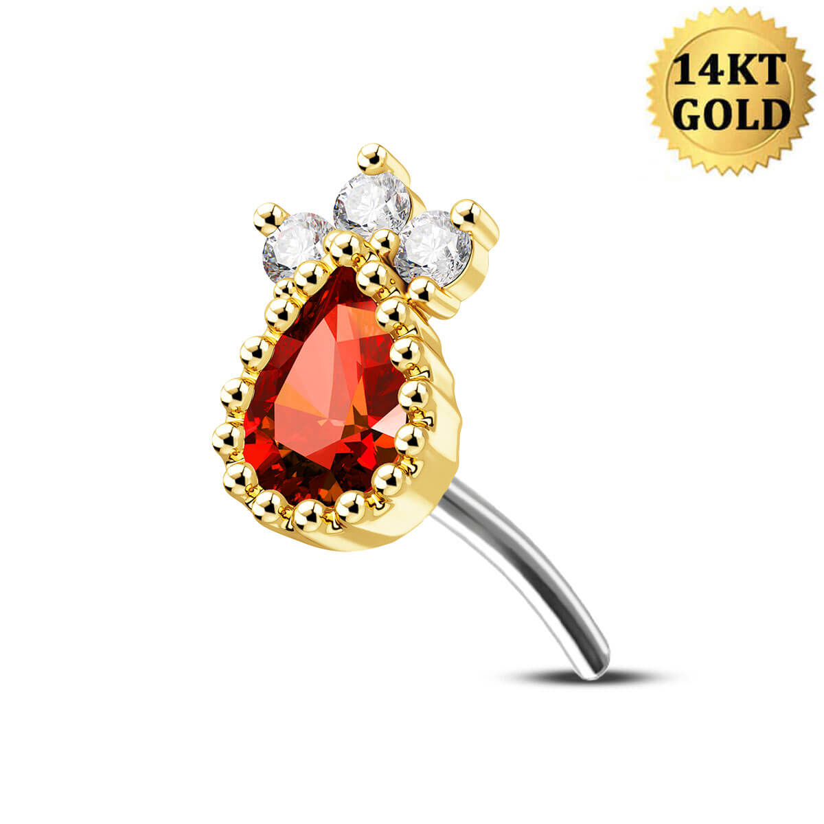 Solid 14kt gold nose piercing with a cute Amber cz gem mark 14k solid gold sale new