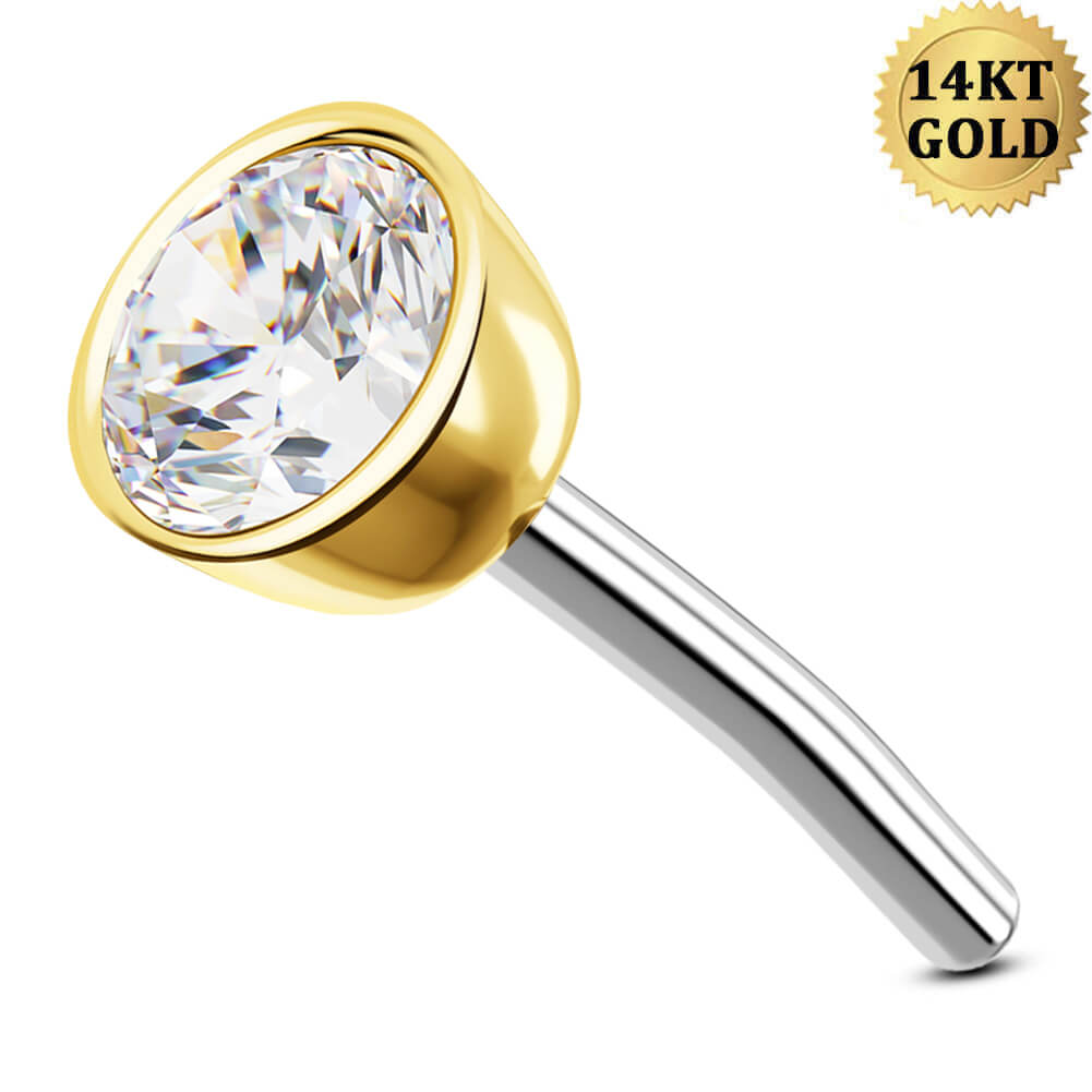 Diamond Bezel-Set 14K Gold Threadless Push Pin End 2.5mm / Rose Quality Jewelry Made in USA