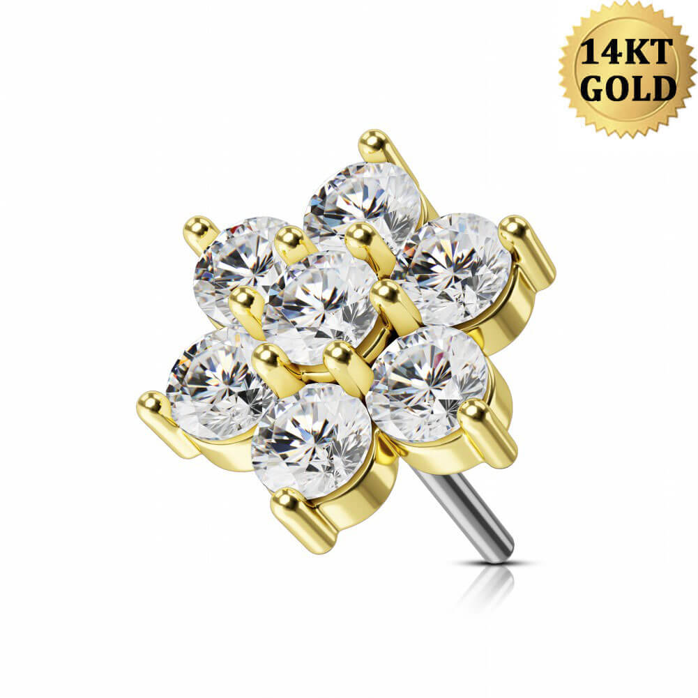 14K Gold Labret/ hotsell Flower with CZ Cartilage Stud - Tragus Earring/ Helix Ring/ Conch Piercing Stud- Push Fit Labret- 18Gauge = 1.0MM Labret