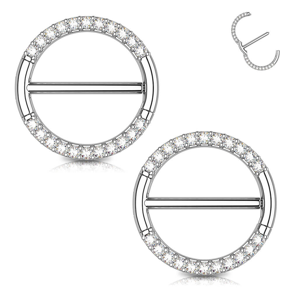 14G Circular CZ Clicker Nipple Shield Jewelry