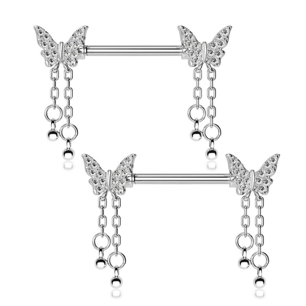 Butterfly Nipple Jewelry Nipple Barbell 14g Nipple Piercing Nipple Ring Bar  Body 