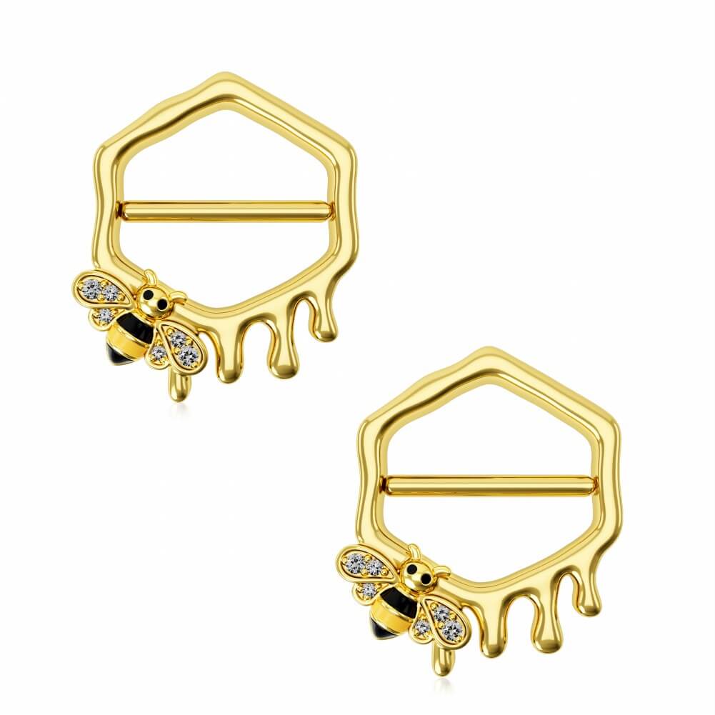 14G Gold Bee Nipple Ring/nipple Jewelry/nipple Barbell/nipple 