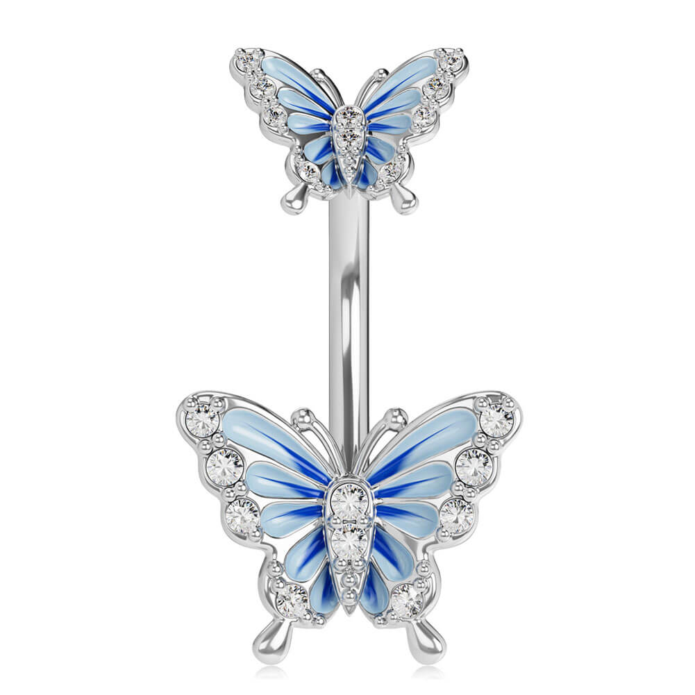 14G Blue Butterfly Belly Piercing Ring – OUFER BODY JEWELRY