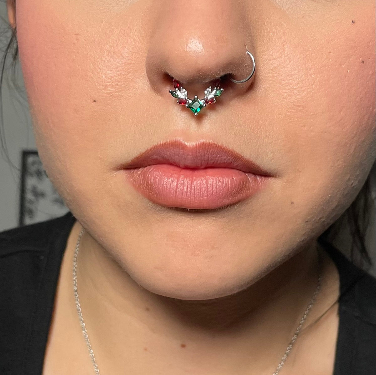 16G Christmas Gem Hinged Segment Septum Ring