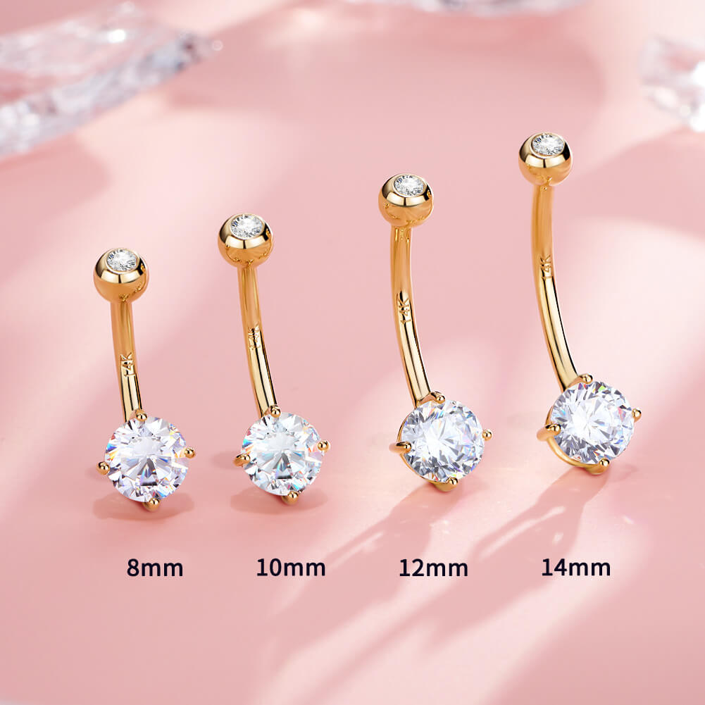 14 top Karat Gold Belly Ring CZ Stone