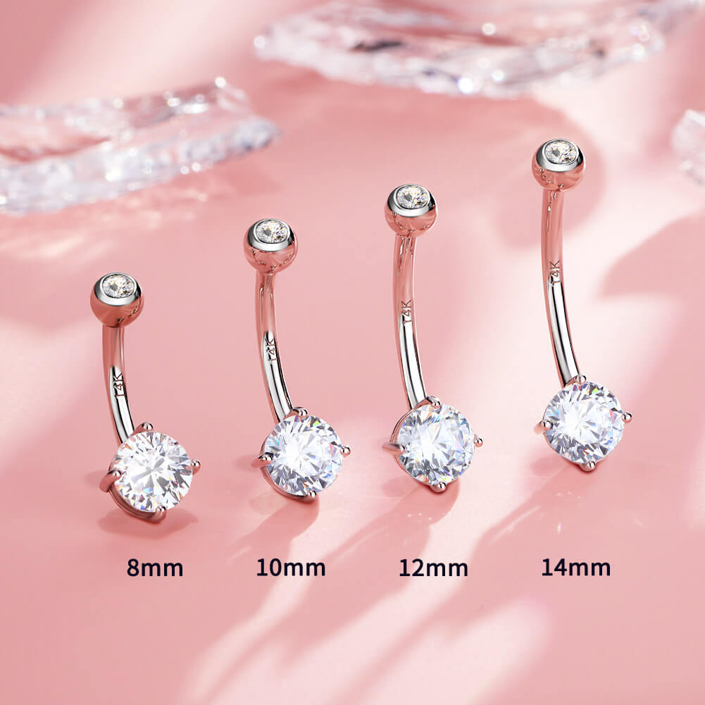 14k White Gold belly shops button ring Prug set Internally threaded navel Belly Ring..14g..8mm or 10mm..4mm cz's