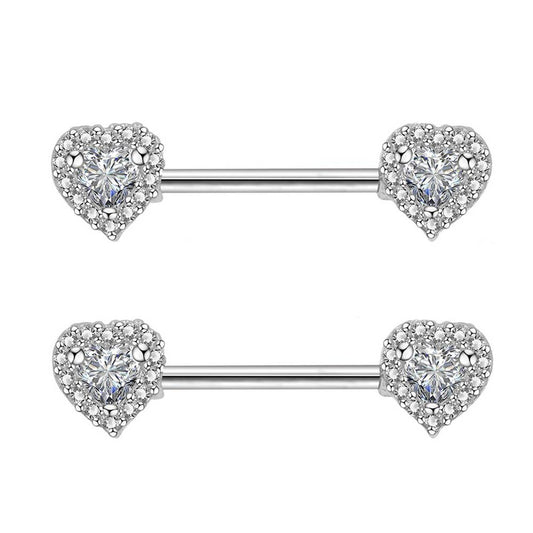 2Pcs 14G 316L Acier Inoxydable CZ Coeur Anneau De Mamelon