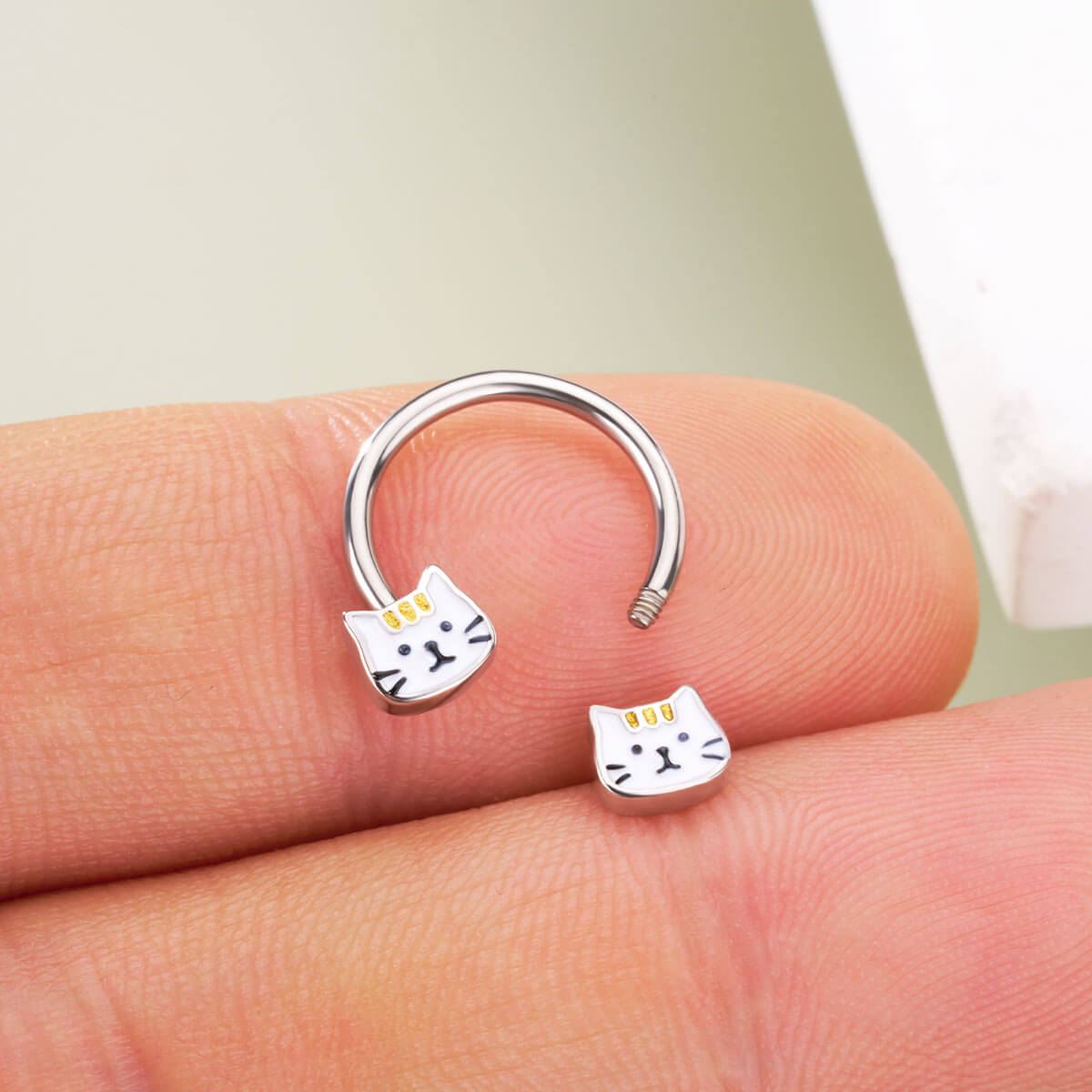 16G Cute Cat Horseshoe Septum Ring