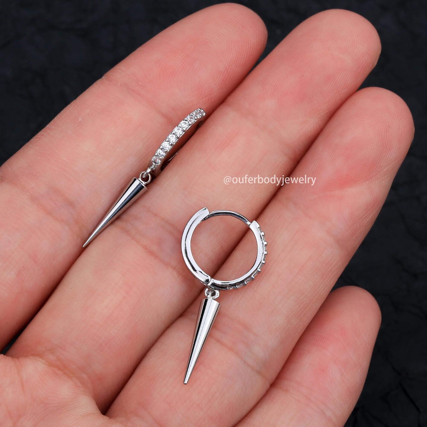 silver spike dangle earring