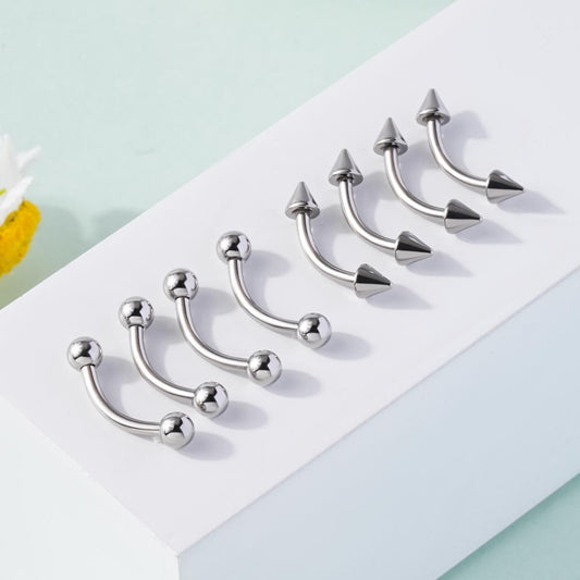 16G 8PCS Balls and Spikes Rook Eyebrow Ring Curved Bar Set
