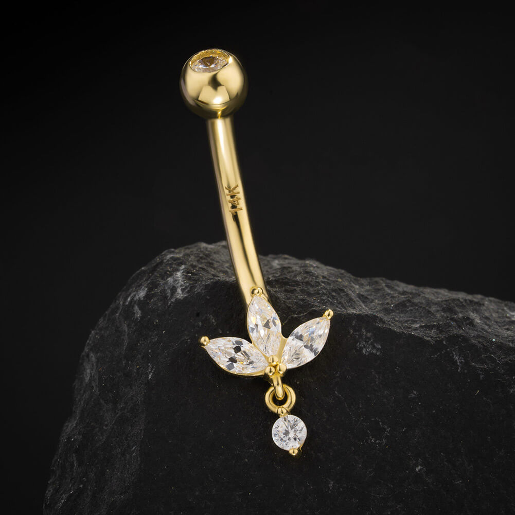 14K Yellow Gold with CZ Belly Ring sold Blossoms 7023