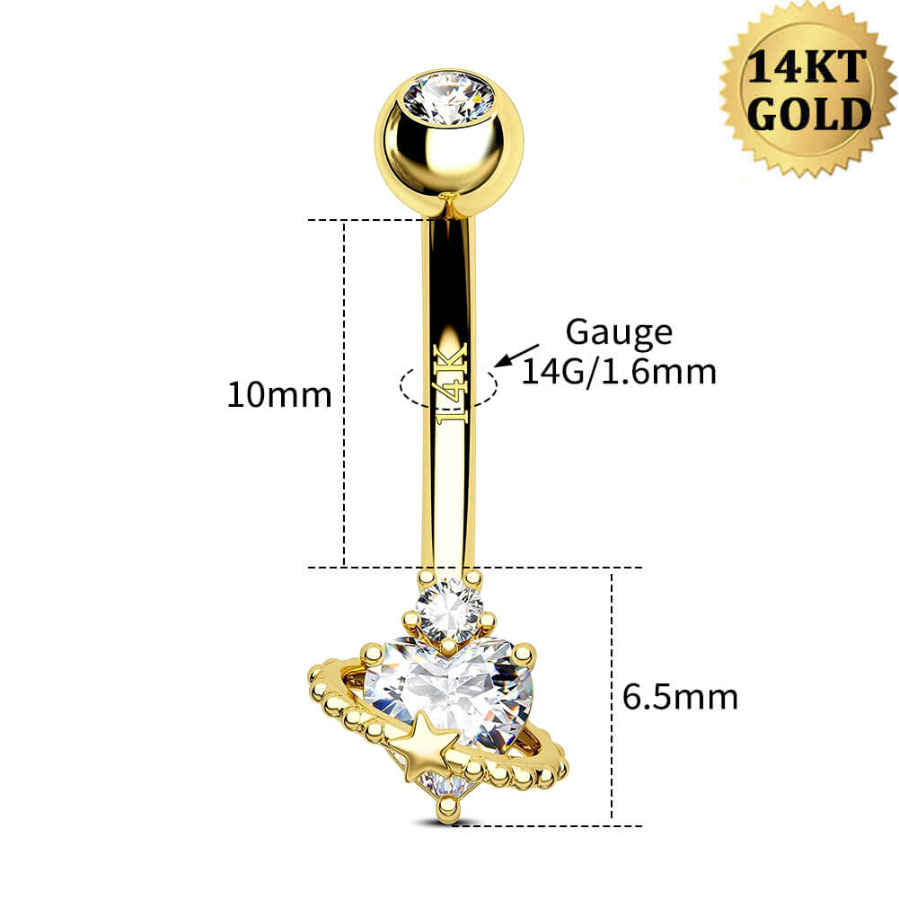 14K shops white Gold Belly Button Rings 14G Heart CZ Navel Ring Genuine Gold Solid Gol