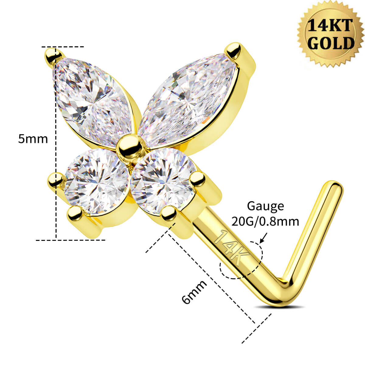 20g butterfly nose stud