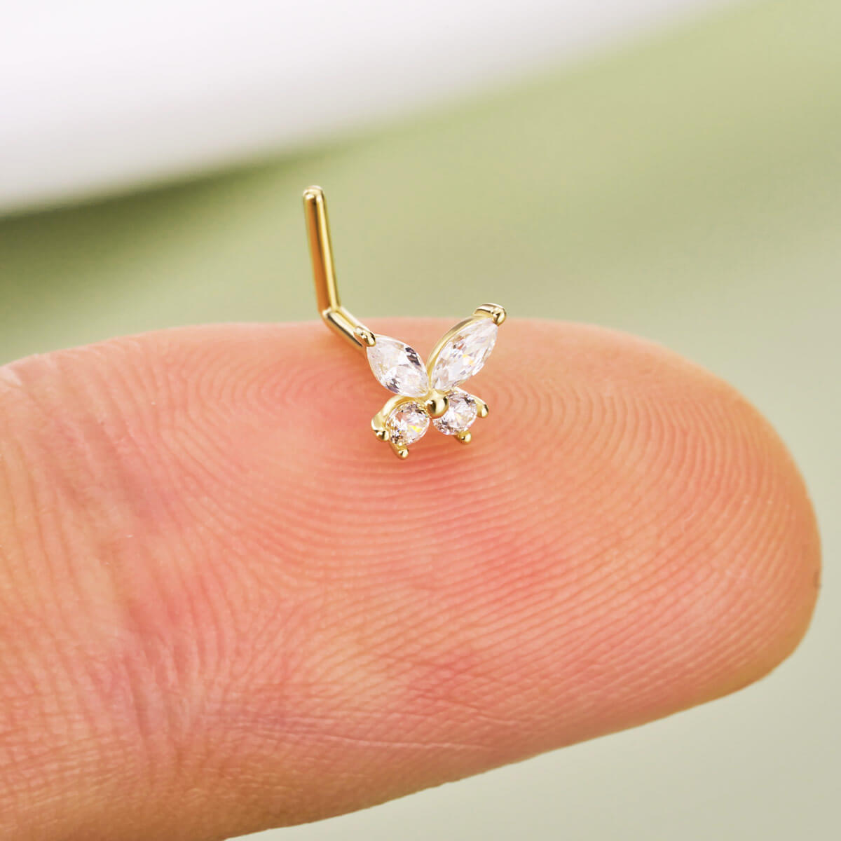 L shaped butterfly nose stud