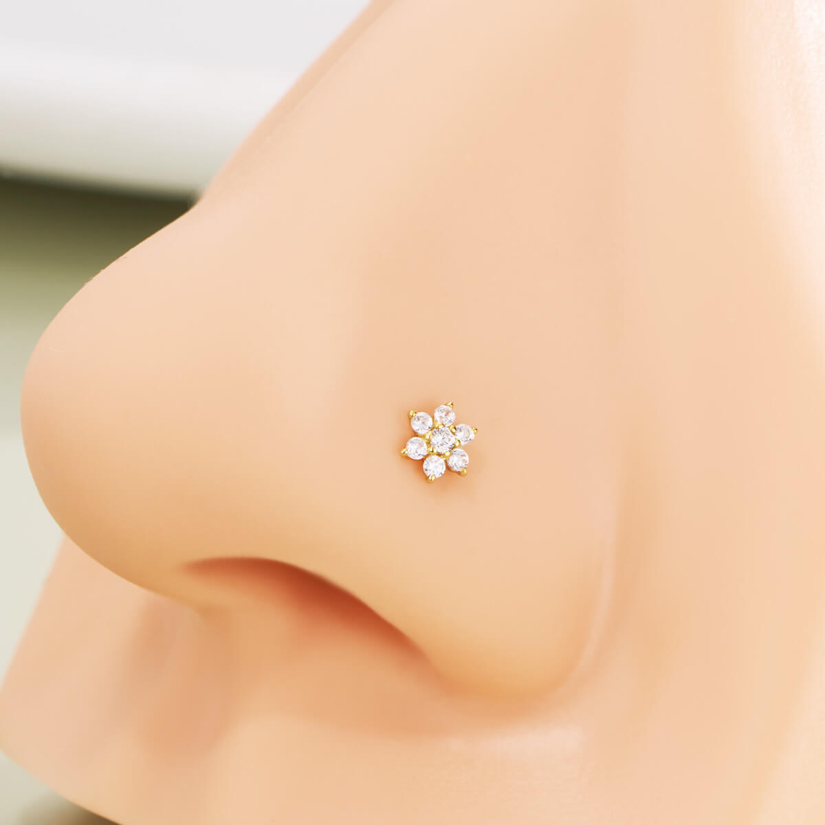 Crystal Flower Nose Bone Stud 14K Solid Gold – OUFER BODY JEWELRY