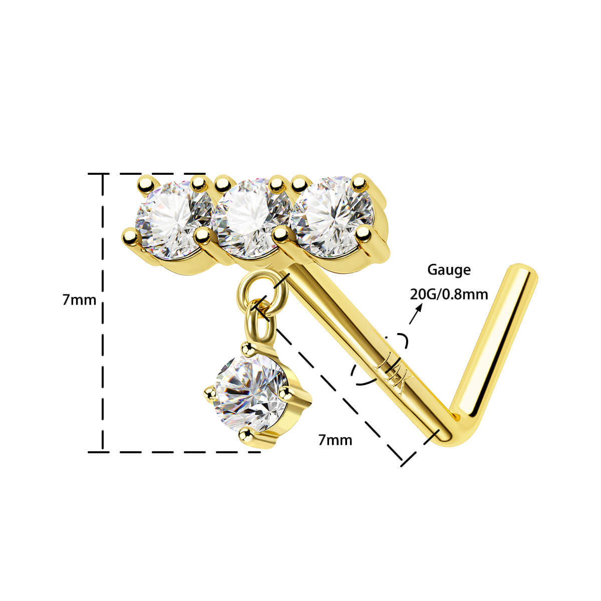 20g triple CZ nose stud 