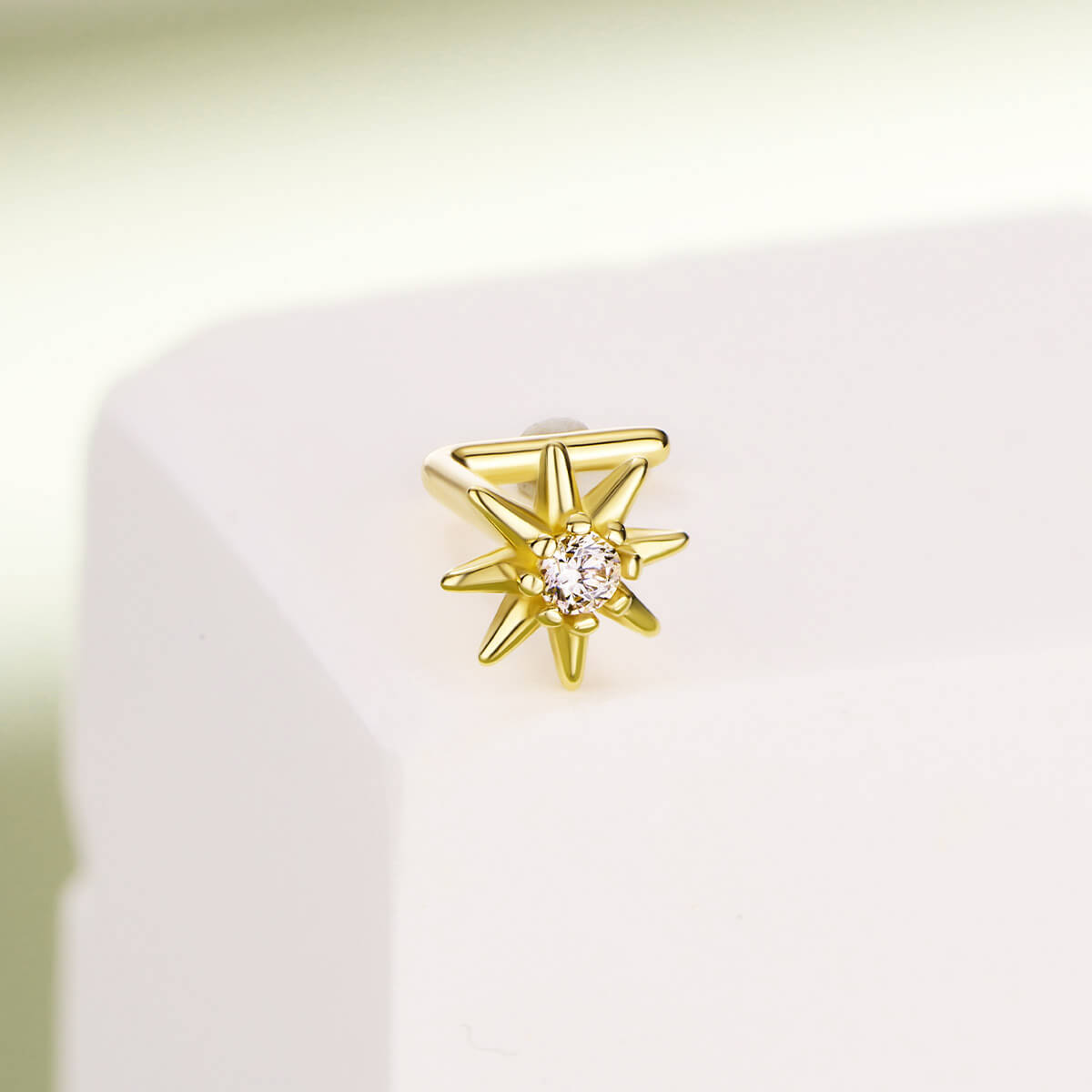 14K Solid Gold 20G Sun L-Shape Nose Stud