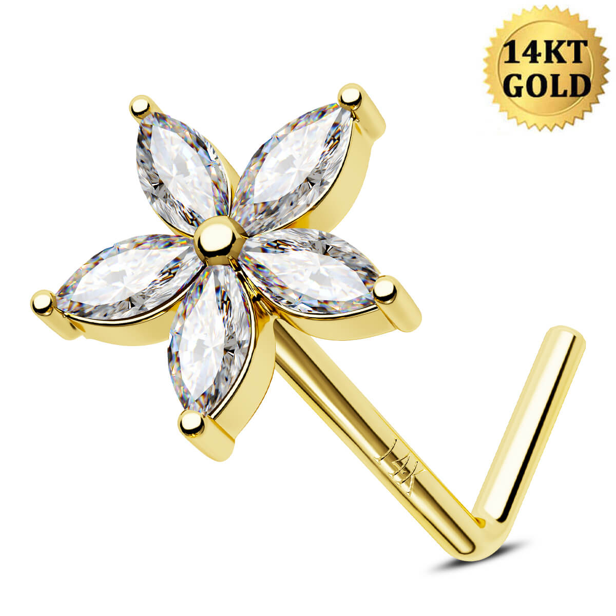 14k gold marquise flower nose stud 