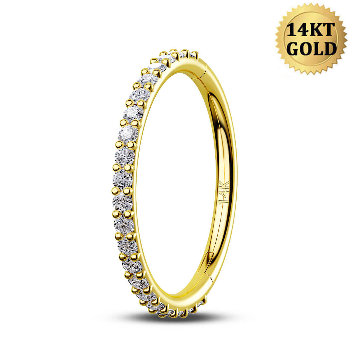 14K Oro 20G Anillo de nariz con bisagras Segmento CZ Anillo de aro de nariz