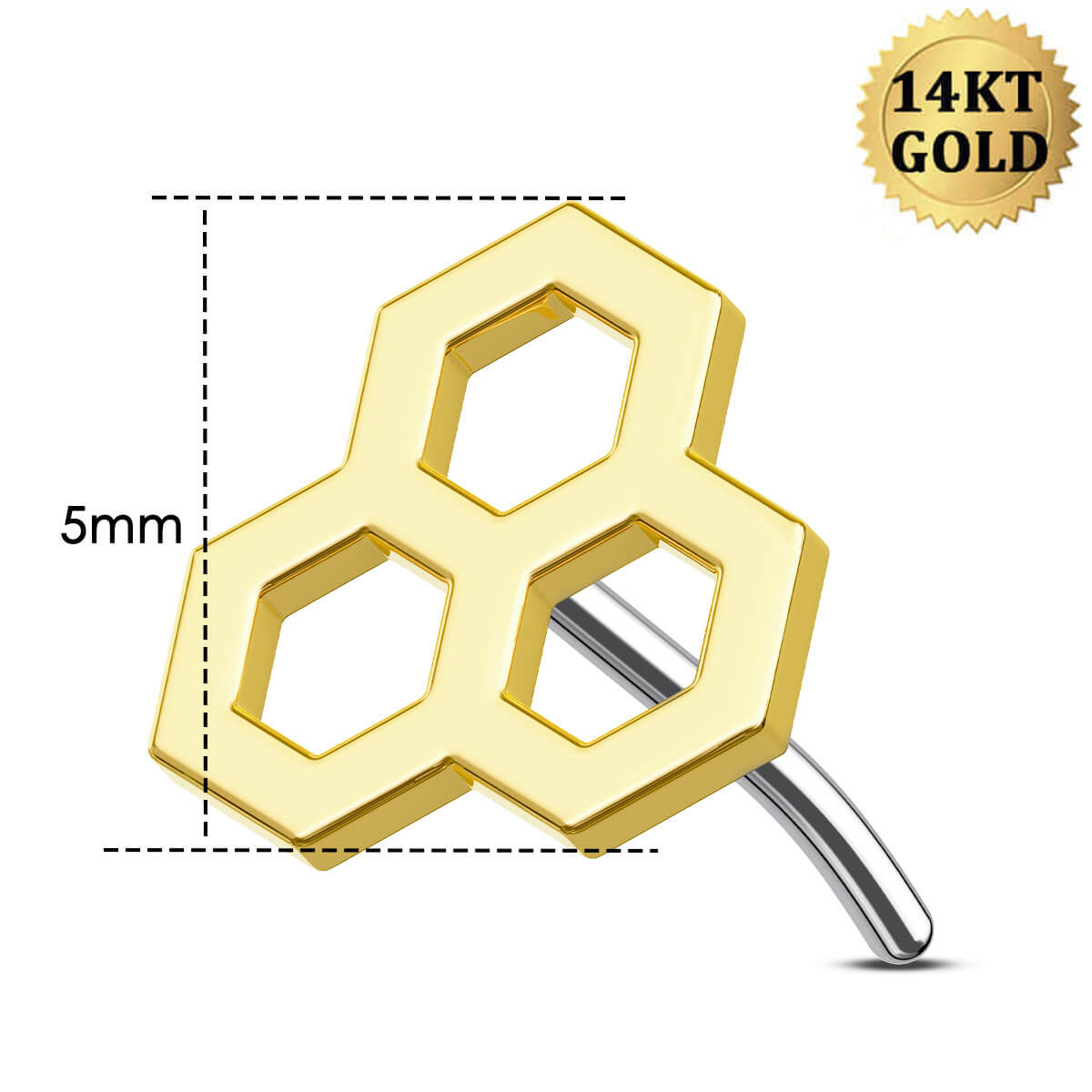 14K Solid Gold Honeycomb Threadless Nose Stud – OUFER BODY JEWELRY