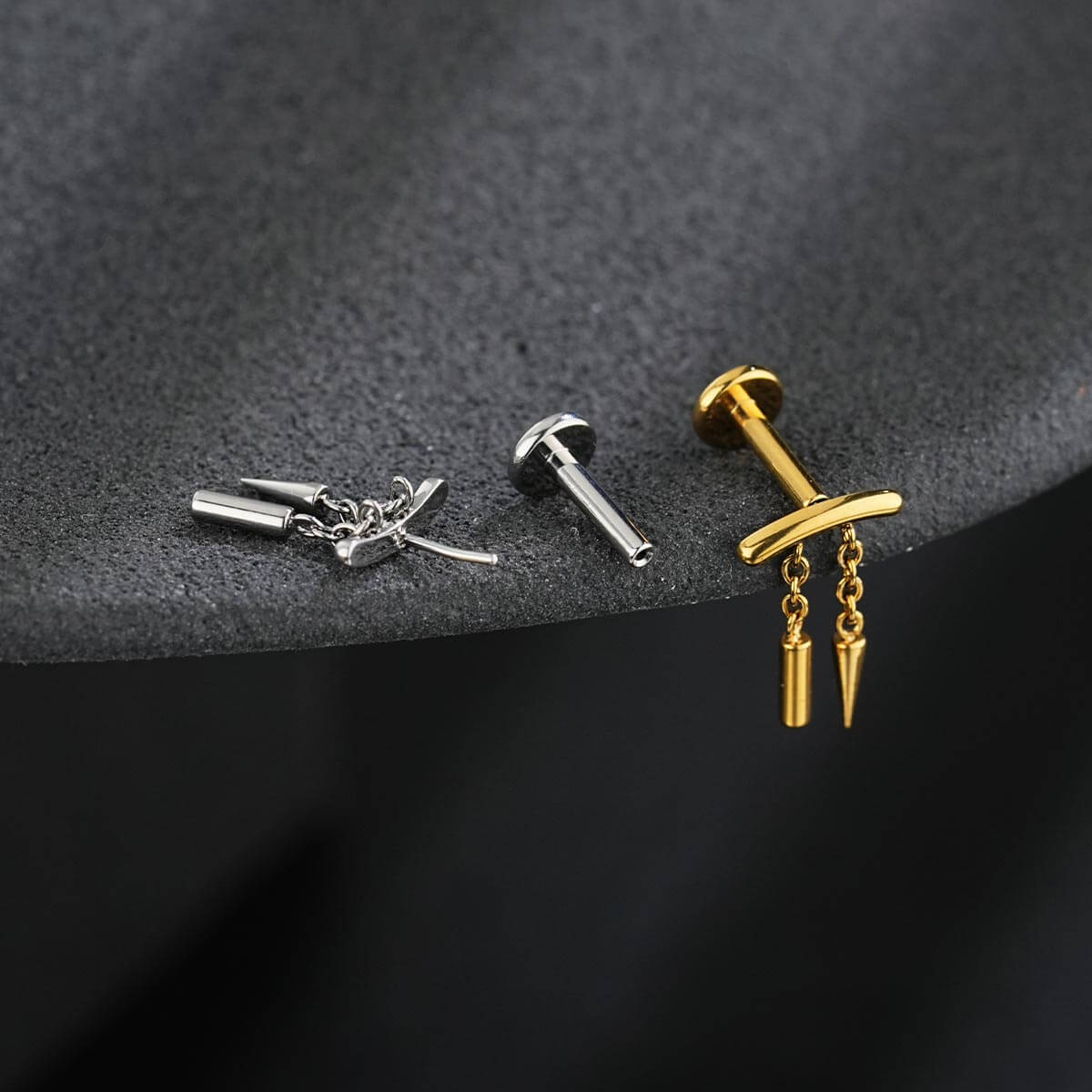 Threadless Push Pin Spike & Stick Chain Dangle Cartilage Stud