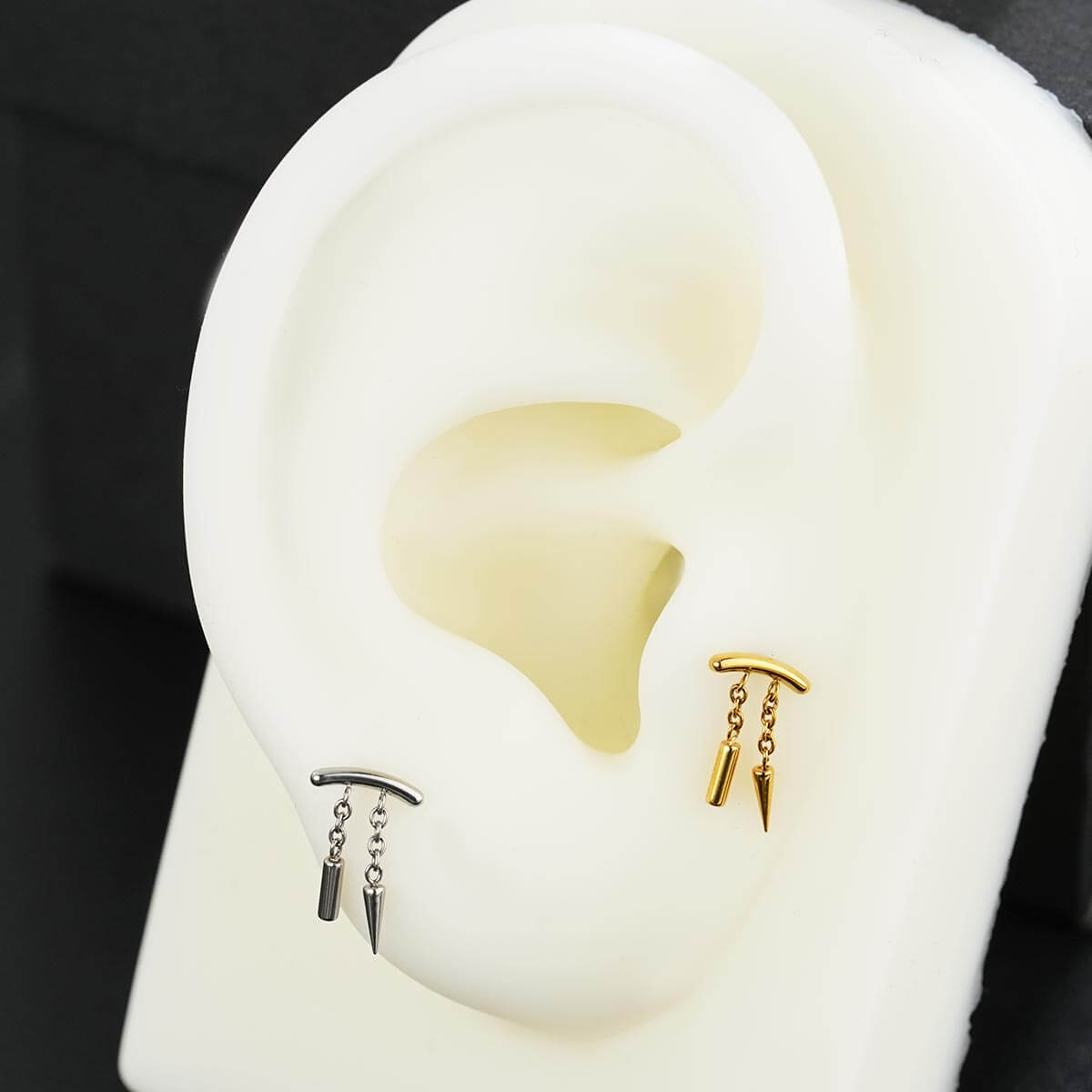 Threadless Push Pin Spike & Stick Chain Dangle Cartilage Stud