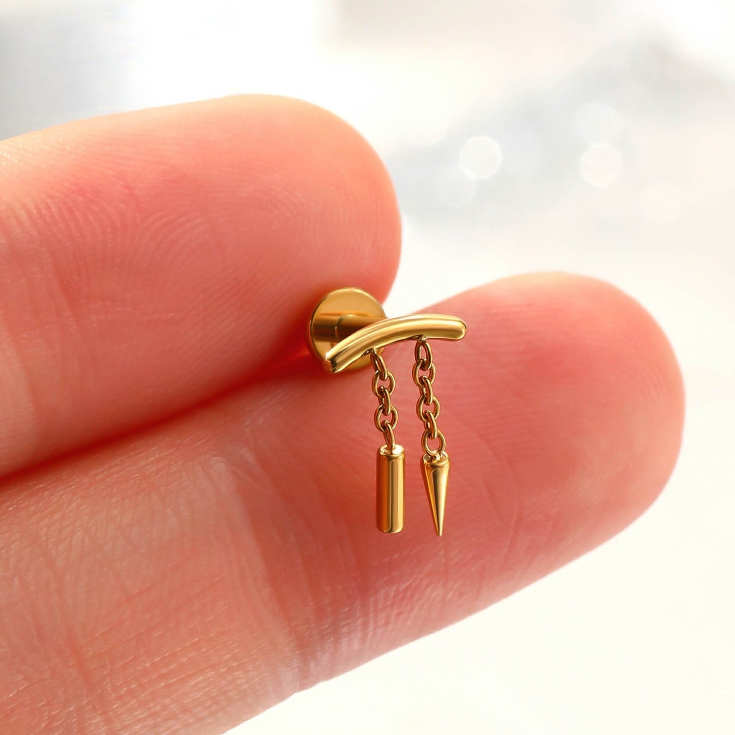 Threadless Push Pin Spike & Stick Chain Dangle Cartilage Stud