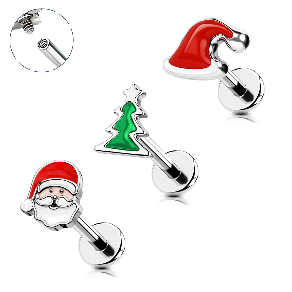 internally threaded  christmas cartilage earrings