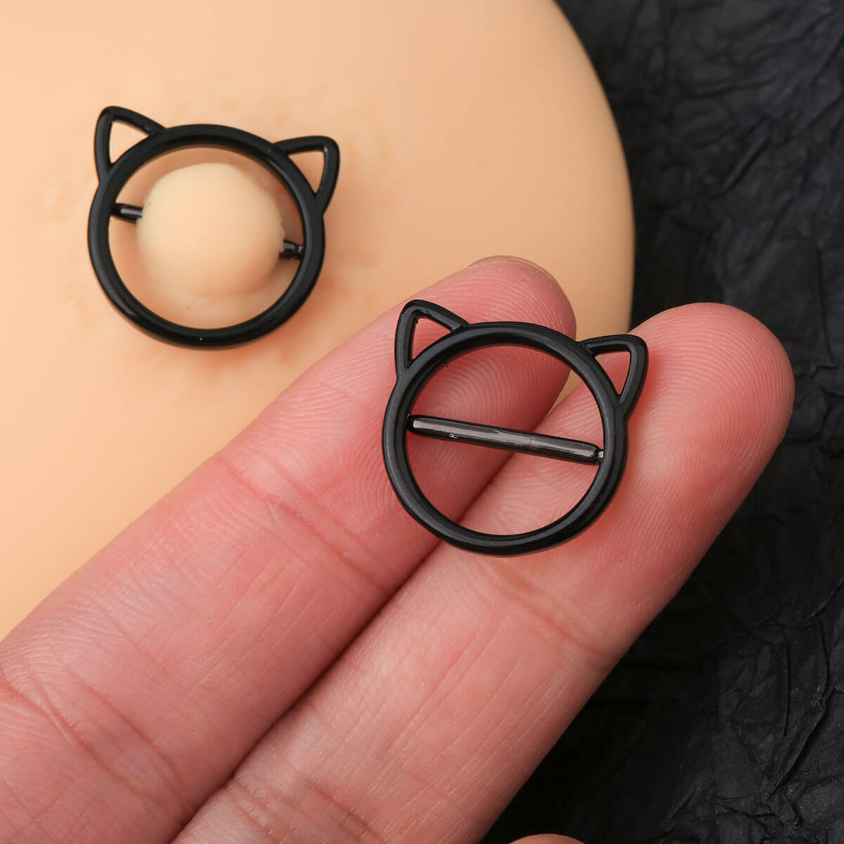 14G Black Kitty Clicker Nipple Shield Set