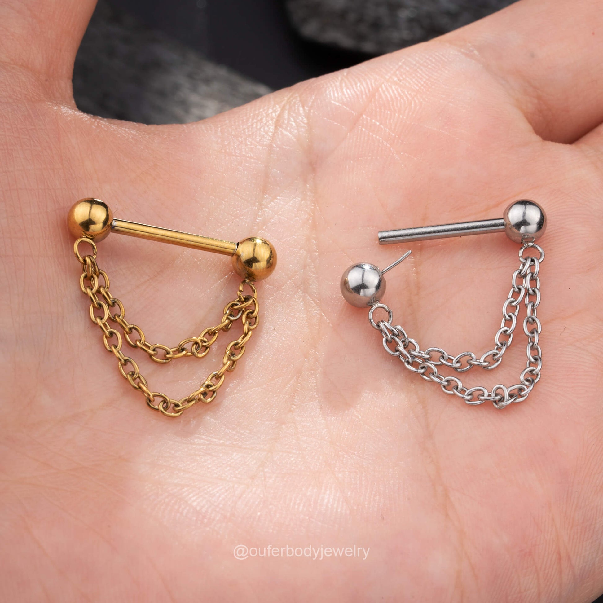 threadless nipple ring chain