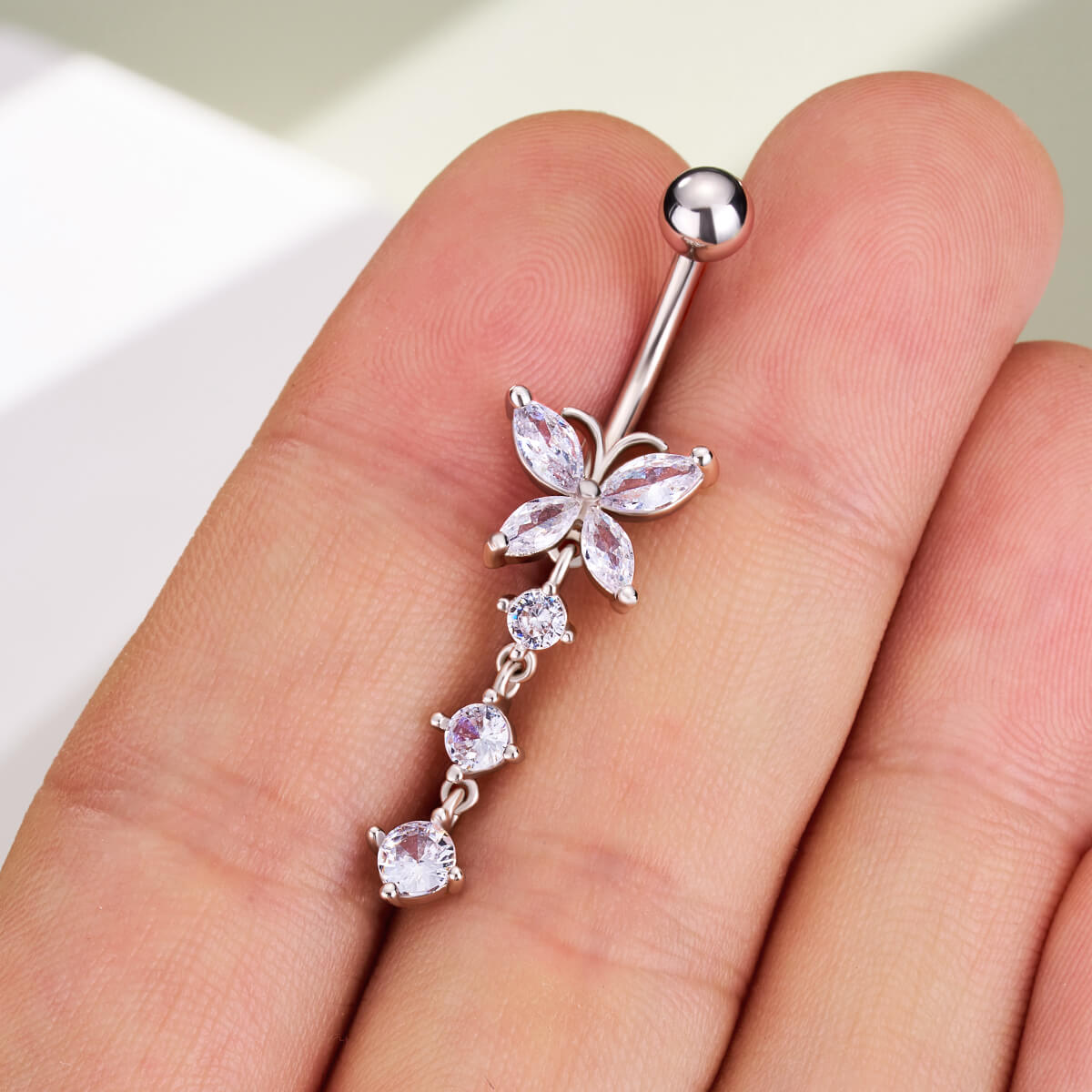 14G Clear CZ Butterfly Belly Button Ring