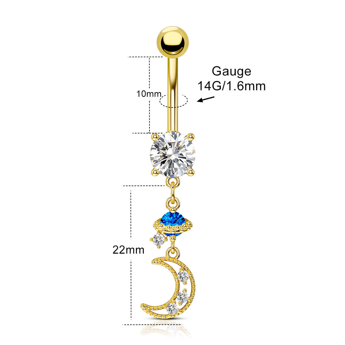 14G Moon and Saturn Dangle Celestial Belly Button Ring
