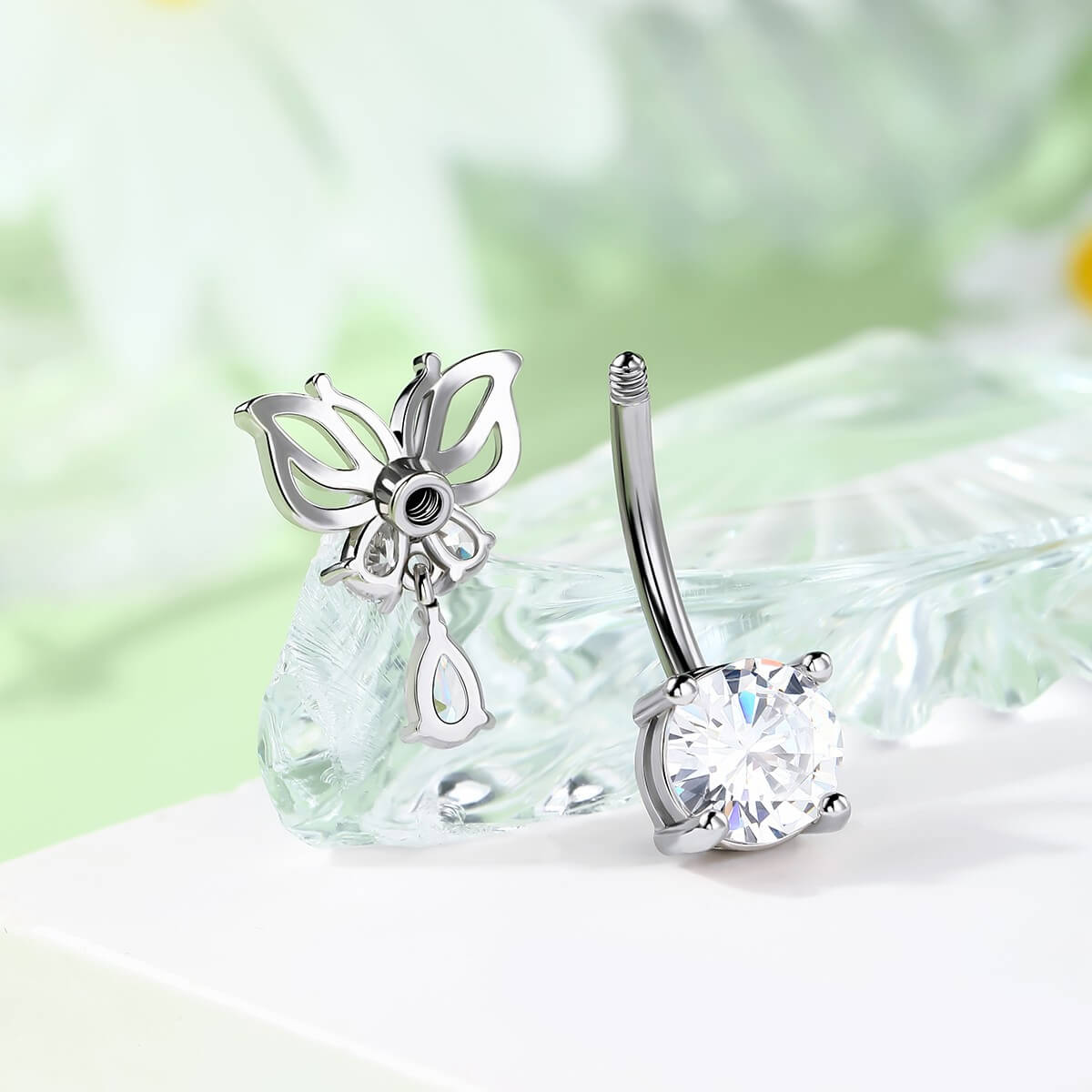 clear cz butterfly belly ring