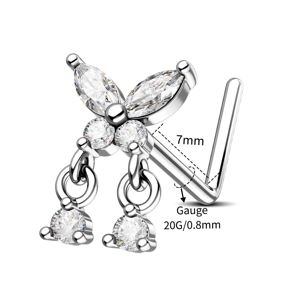 20g 7mm butterfly nose ring stud