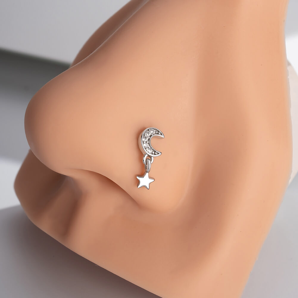 OUFER Star Dangle Moon Nose Stud L Shaped Nose Piercing Jewelry