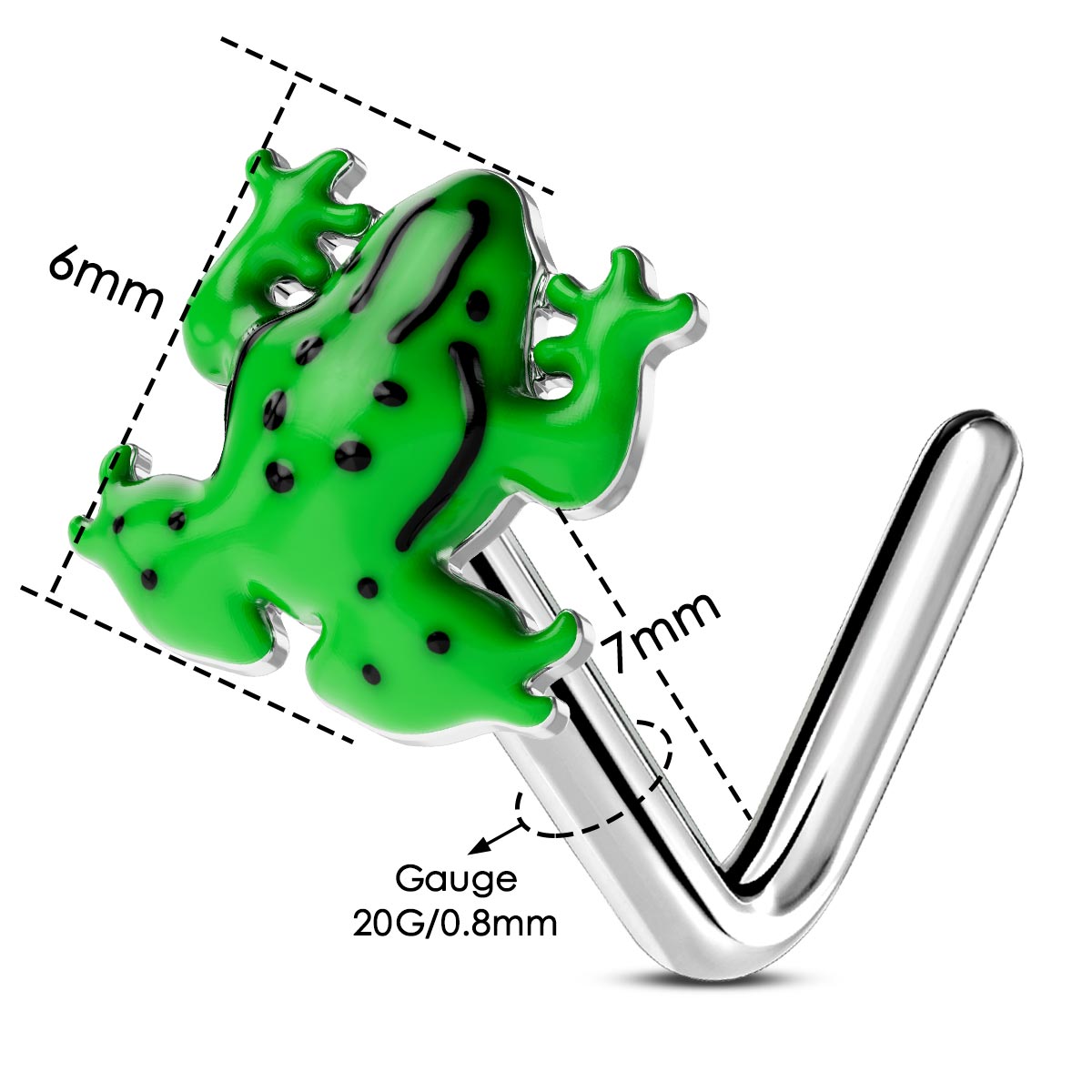 20g L Shaped Stainless Steel Frog Nose Stud, Green