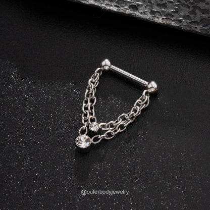 silver double chain septum ring