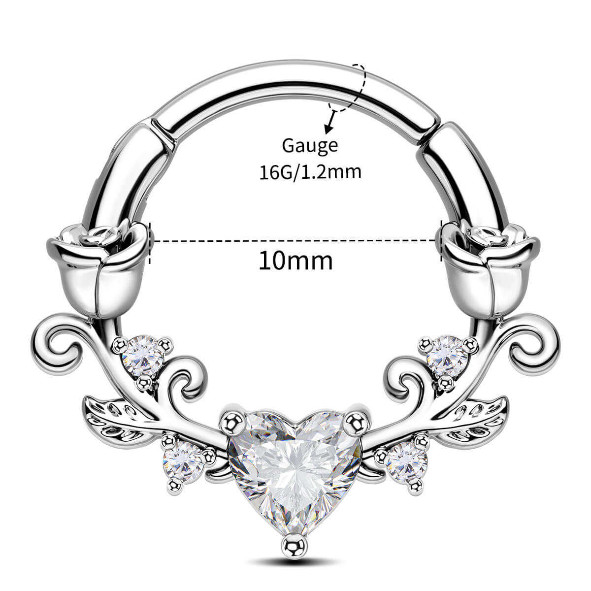 10mm rose and heart septum ring