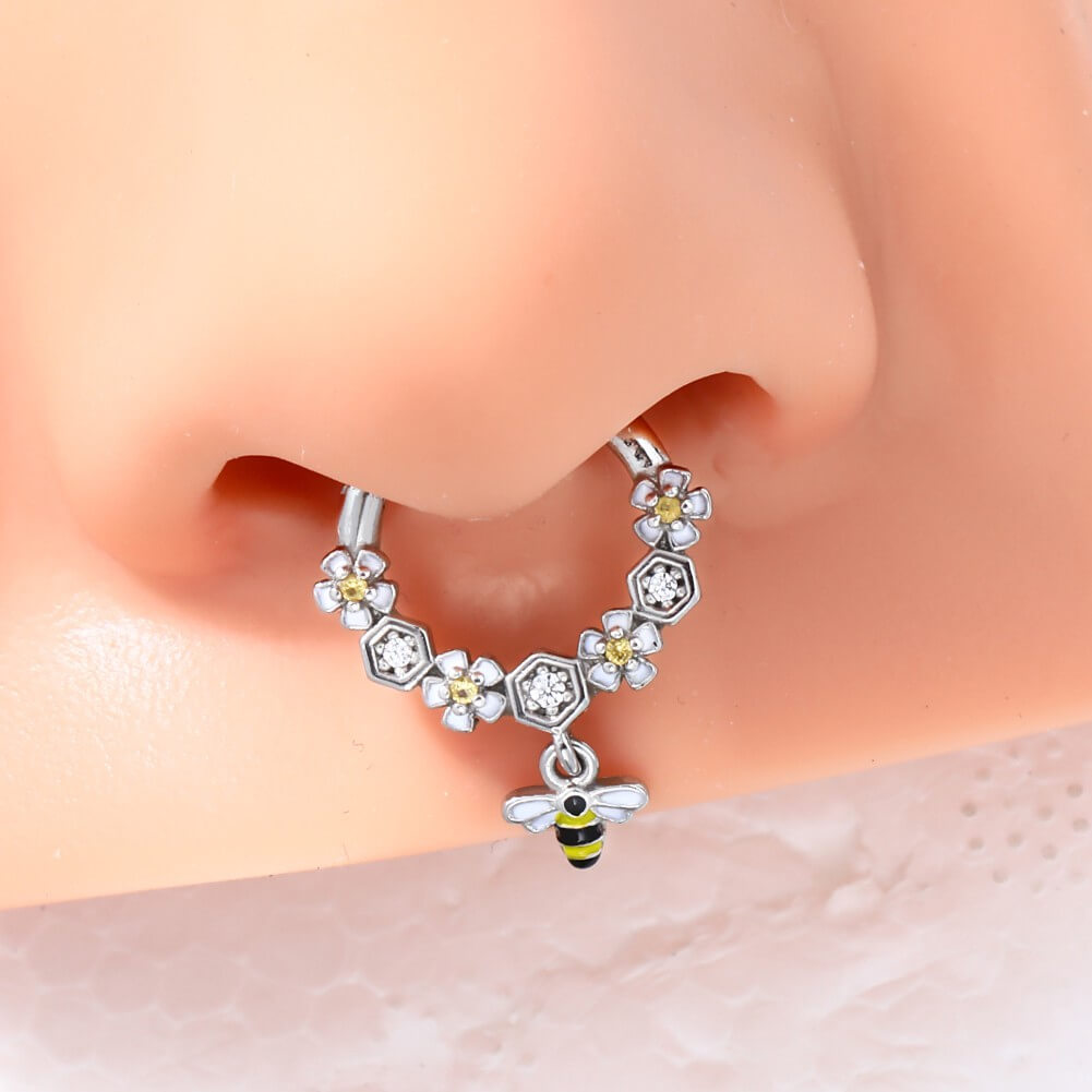 16G Bee and Flower Dangle Style Septum Rings