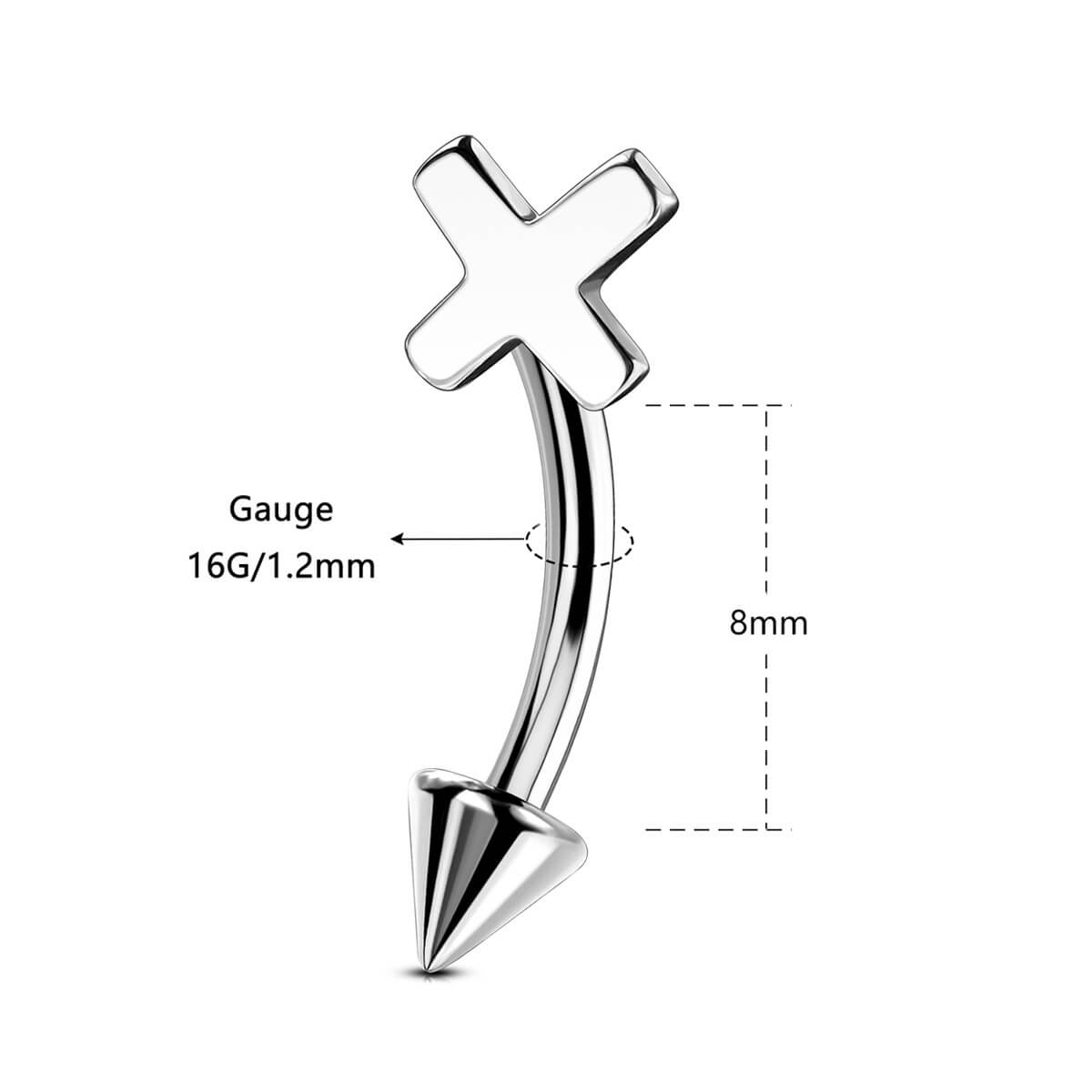 8mm cross eyebrow ring