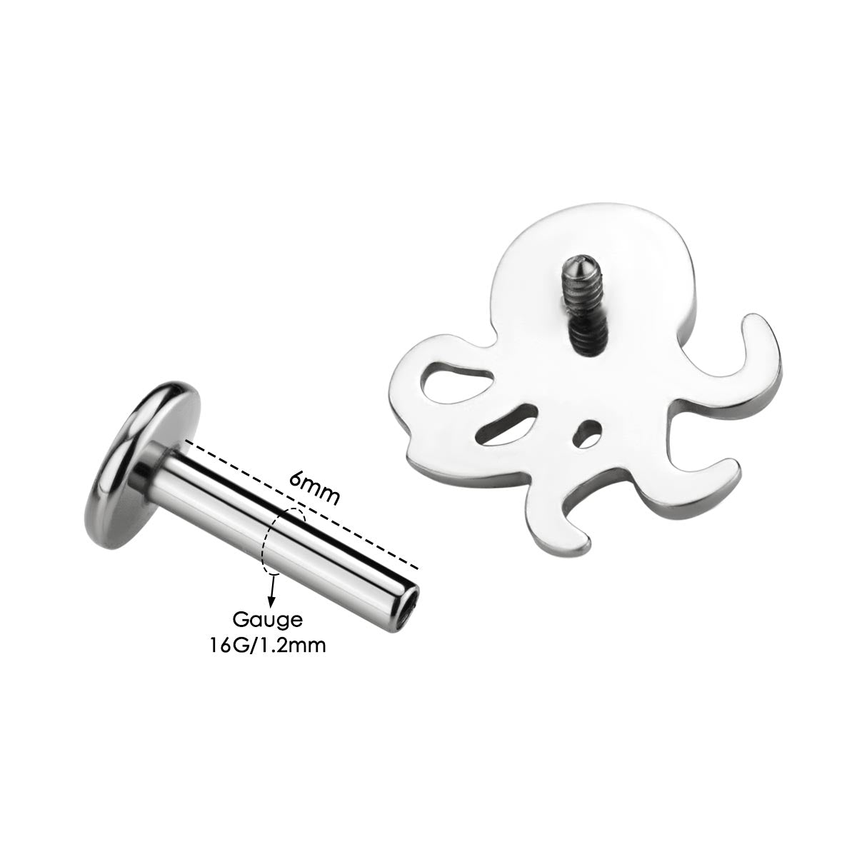 16G Titanium Internally Threaded Octopus Cartilage Stud