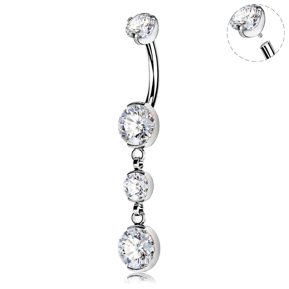 14k Belly Ring Cz White Gold Belly Ring Heart Belly Button Ring Oufer Body Jewelry 2162