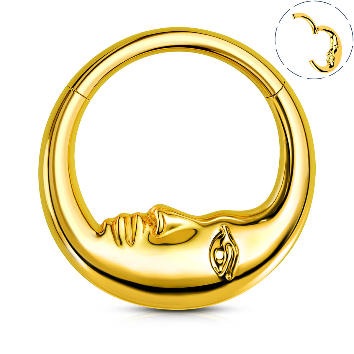 gold moon face titanium septum ring