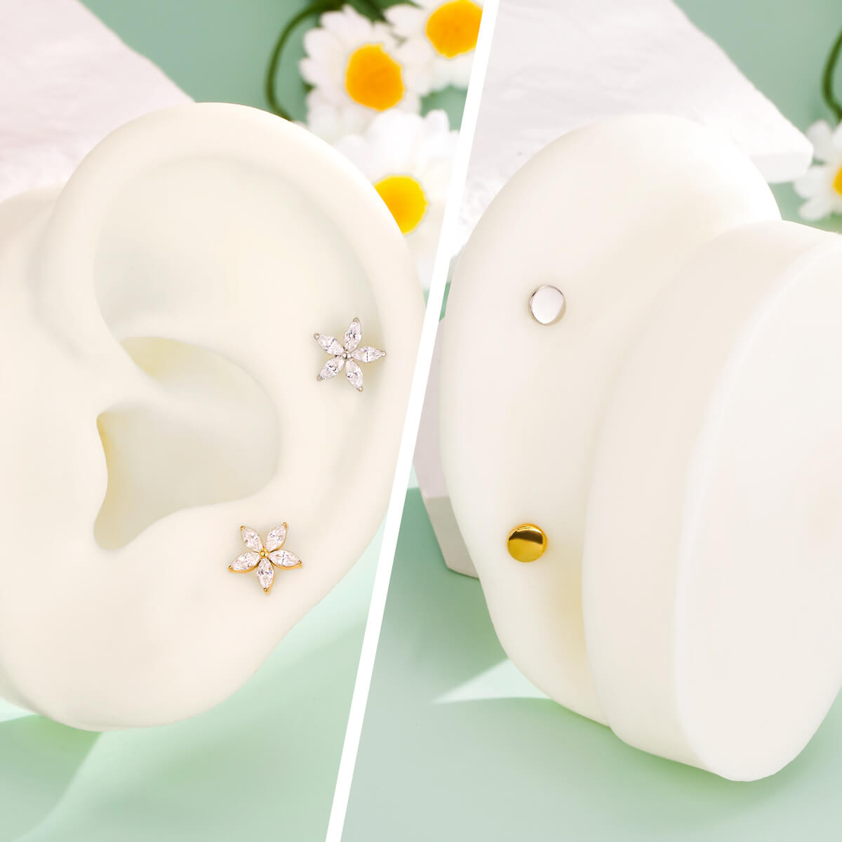 flat back flower tragus stud 