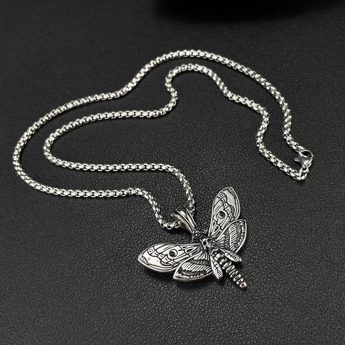 316L Stainless Steel Death Moth Vintage Skeleton Necklace