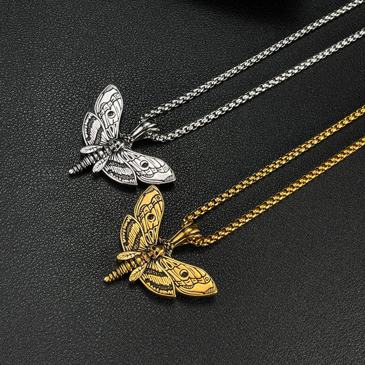 316L Stainless Steel Death Moth Vintage Skeleton Necklace