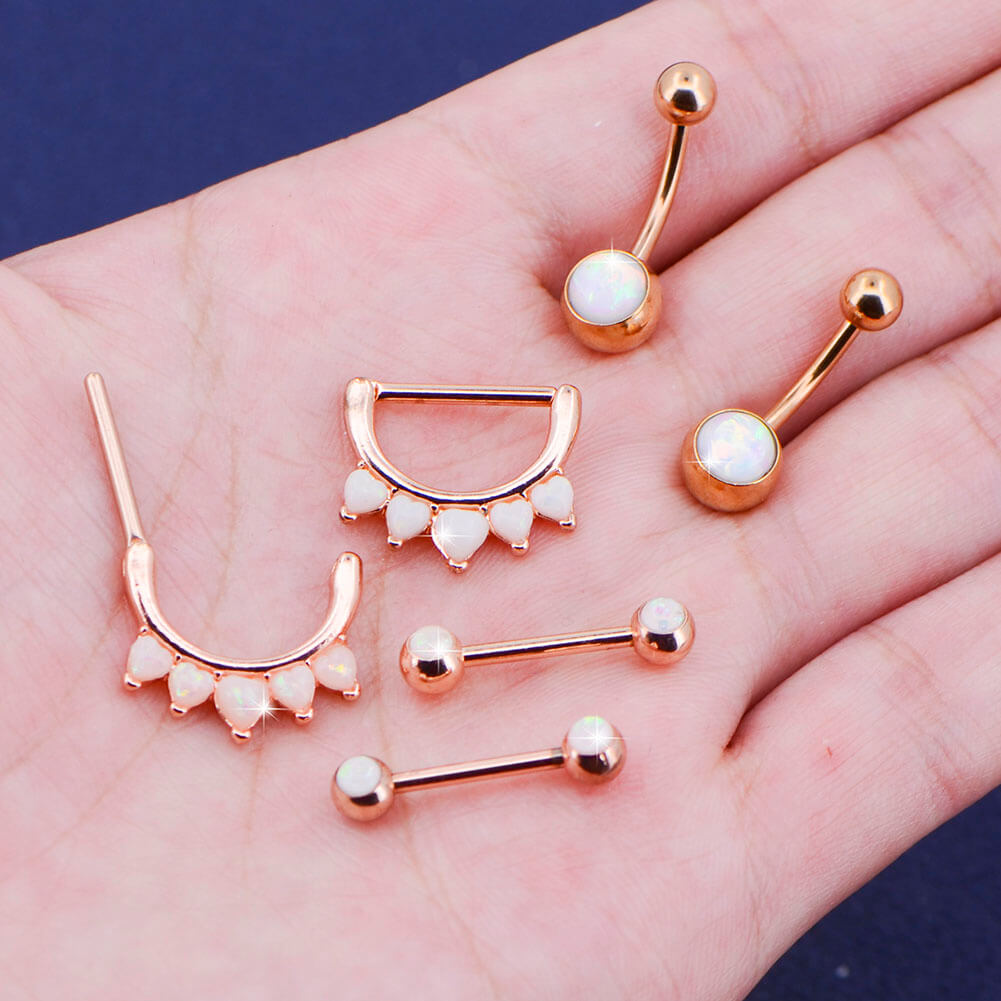 14G Rose Gold Double Gem Nipple Ring Barbell