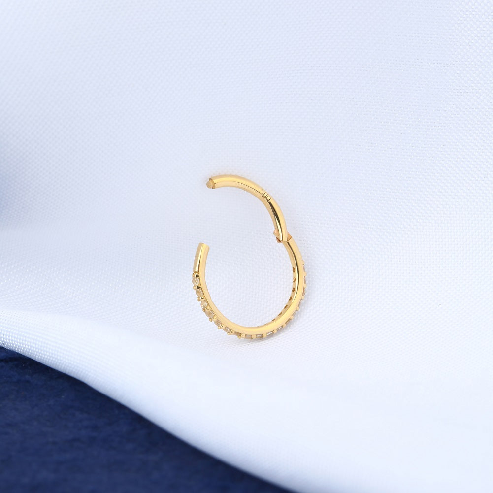 14K Solid Yellow Gold 14mm Single 2024 Clicker Earring, Gold Conch Hoop, Solid Gold H